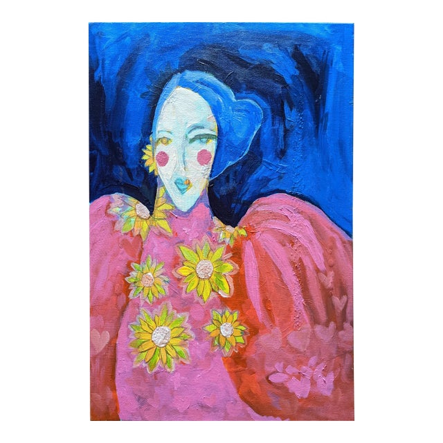 Contemporary Fauvist Abstract Portrait Mixed-Media Painting of a Woman For Sale