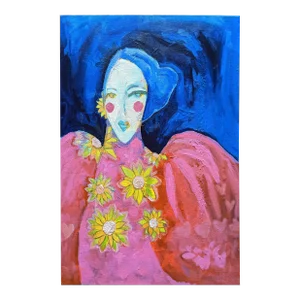 Contemporary Fauvist Abstract Portrait Mixed-Media Painting of a Woman