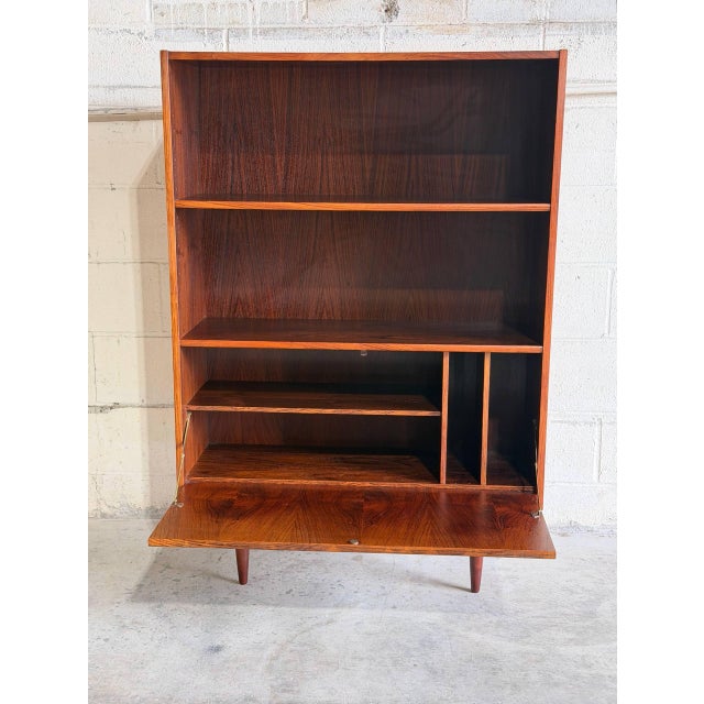 1960s Rosewood Bookcase With Two Shelves and Drop Front Door Denmark 1960s For Sale - Image 5 of 10
