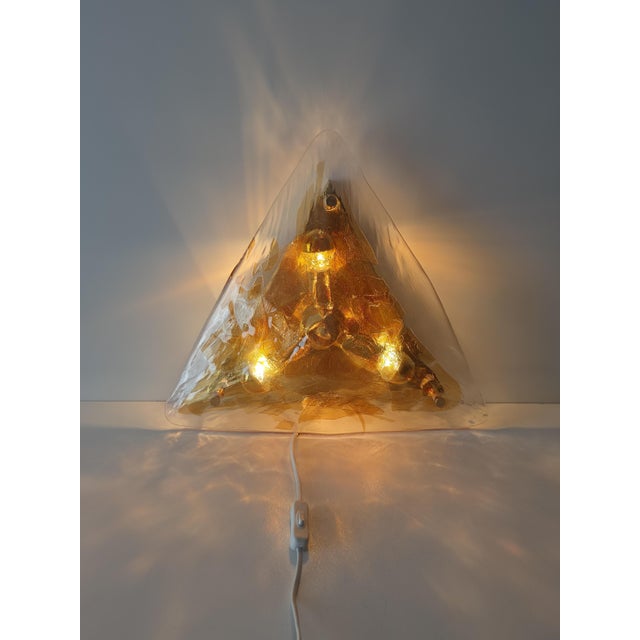 An exceptional vintage pyramid-shaped wall or ceiling light, masterfully crafted by the renowned glassworks la murrina in...