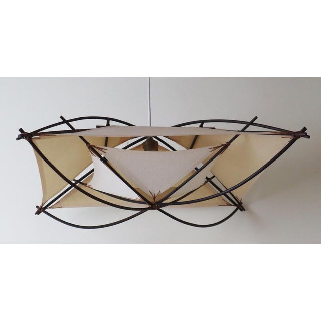 Mid-Century Modern Architectural Ceiling Light in Bamboo and Textile, 1970s For Sale - Image 3 of 16