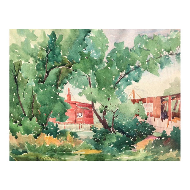 1930s William Drake Rustic Landscape Watercolor For Sale
