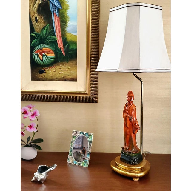 Lamps by Borghese Asian Figurine & New Shades Restored For Sale - Image 17 of 17