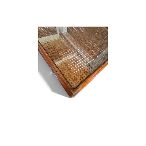 2000 - 2009 Vintage Bamboo Display Cabinet with Vienna Straw and Glass Shelves For Sale - Image 5 of 10