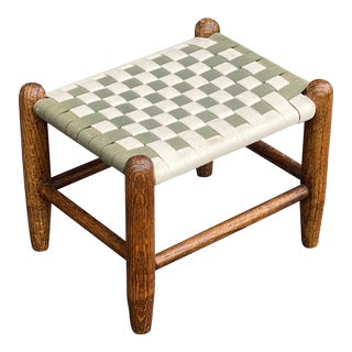 Vintage Pencil Leg Footstool With Woven Seat For Sale