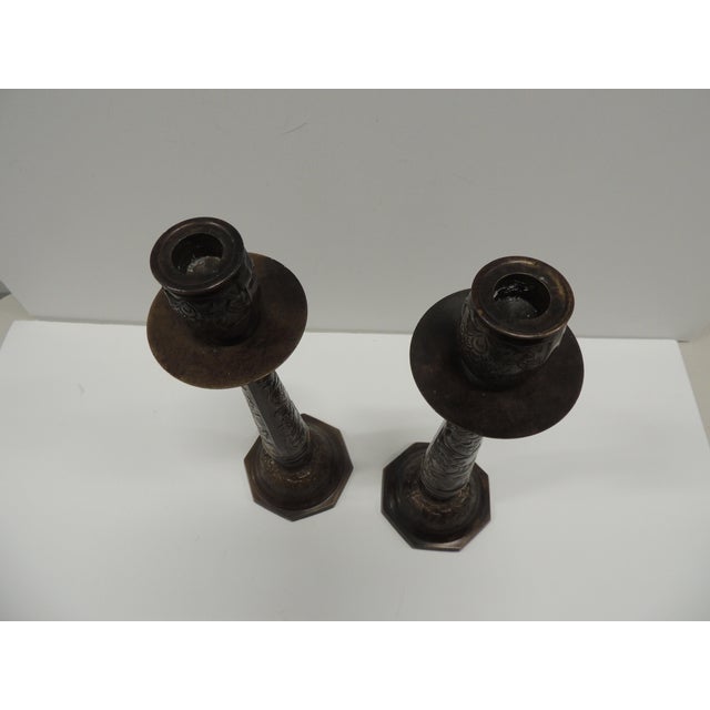 Bronze Color Repousse Style Candle Holders - Set of 2 For Sale - Image 4 of 5