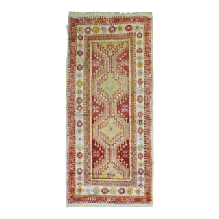 Bright Red Green Vintage Turkish Anatolian Throw Rug For Sale
