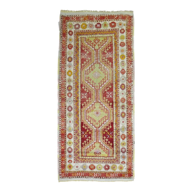 Bright Red Green Vintage Turkish Anatolian Throw Rug For Sale