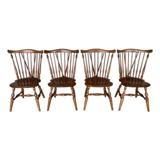 Ethan Allen Nutmeg Maple Windsor Brace Back Side Chairs - Set of 4 For Sale