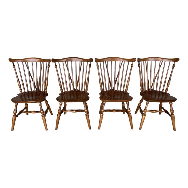 Ethan Allen Nutmeg Maple Windsor Brace Back Side Chairs - Set of 4 For Sale