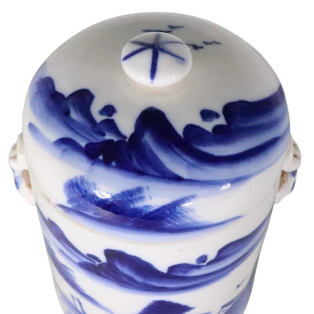 Early 20th Century Blue and White Tea Canister Ginger Jar For Sale - Image 9 of 10