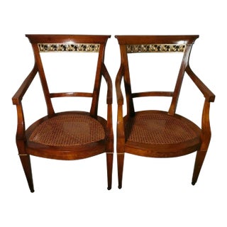Late 19th Century Empire Style Pair of Italian Chairs "King" With "Vienna Straw" For Sale