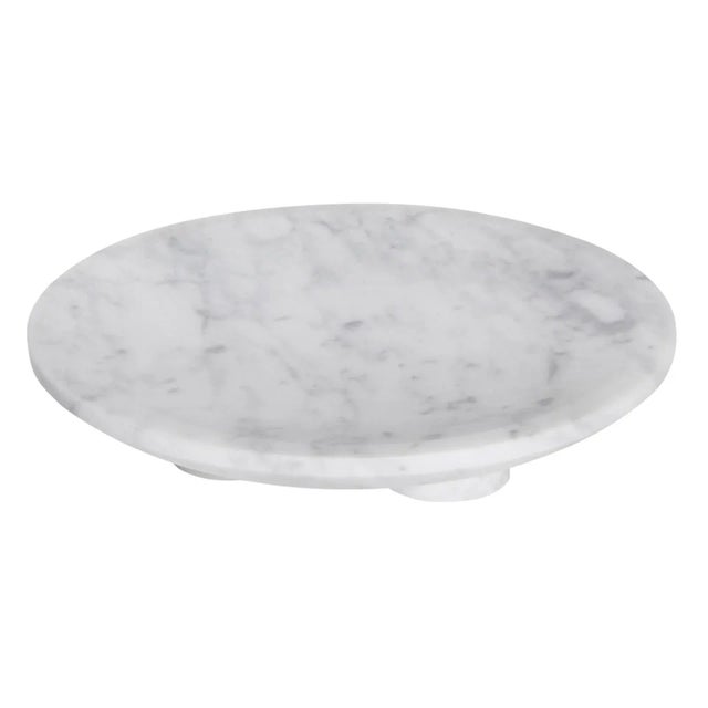 Modern Minimalist Low White Marble Plate Bowl For Sale - Image 4 of 8