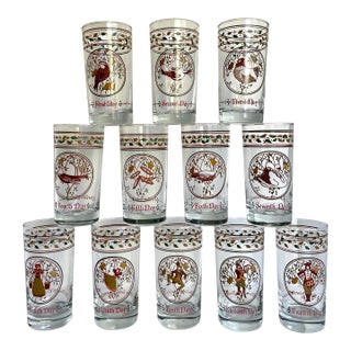 Mid 20th Century Complete Set 12 Days of Christmas Anchor Hocking Glasses For Sale