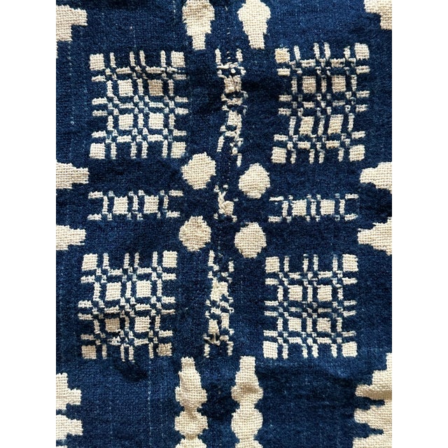 Antique 19th Century Hand Loom Woven Blue and White Coverlet For Sale - Image 10 of 16