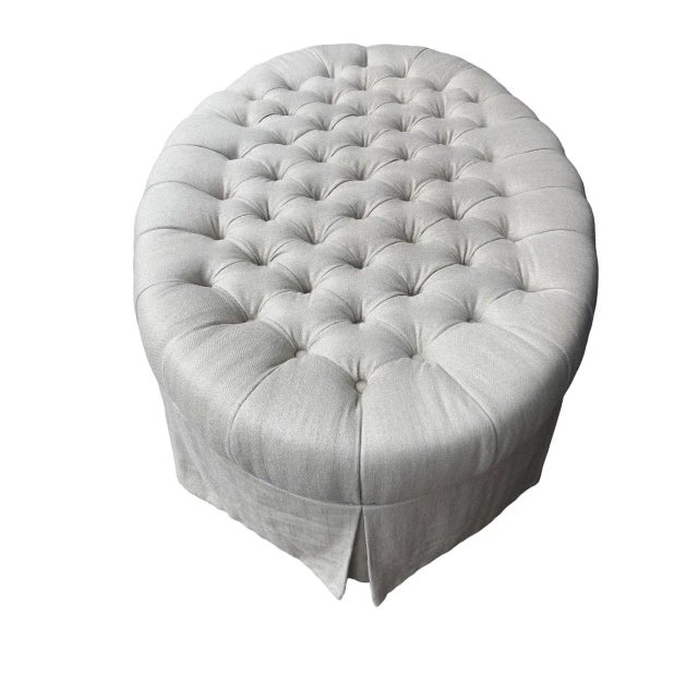 2020s Custom Made Traditional Oval Tufted Ottoman For Sale - Image 5 of 12
