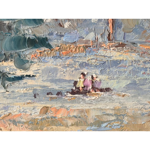 Vintage Signed Impressionist Landscape Oil Painting With Figures in Gilt Wood Frame For Sale - Image 10 of 16