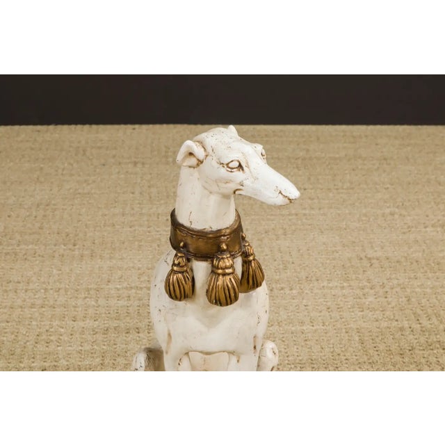 Mid 20th Century Midcentury Whippet Dog Sculpture in Painted Composite With Gilded Collar For Sale - Image 5 of 17