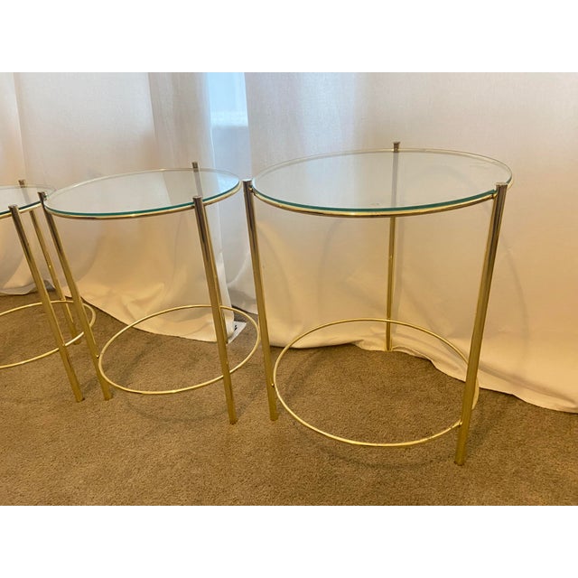 Mid-Century Modern 1970s Set of 3 Round Brass & Glass Nesting End Table For Sale - Image 3 of 13