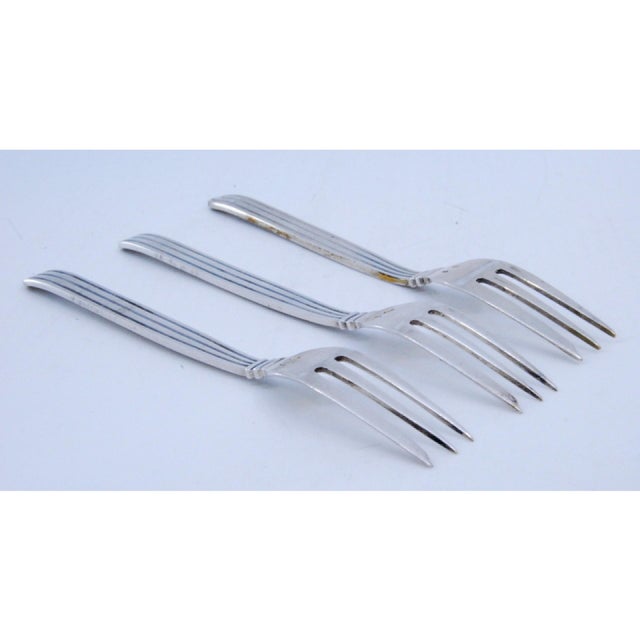 Silver Cake Forks with Three Tines and Raised Trim, Set of 3 For Sale - Image 6 of 9