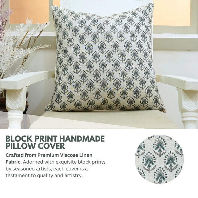 Add a burst of handcrafted charm to your home with Fabdivine’s Gurukul block print cushion cover. Made from viscose linen,...