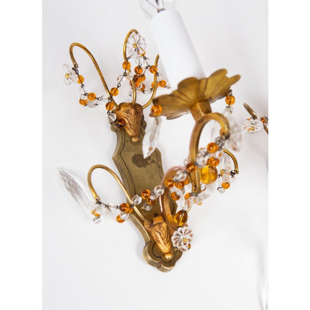 Gold French Wall Sconces in Brass and Amber Crystals, 1960s, Set of 2 For Sale - Image 8 of 10