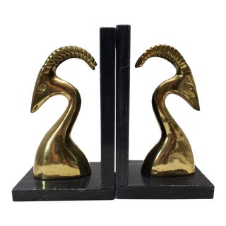 Vintage Brass on Marble Base Gazelle Bookends - a Pair For Sale
