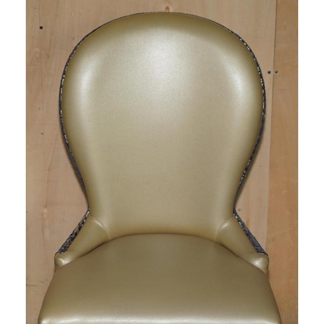 English Elm Hall Chairs with Damask Upholstery, Set of 2 For Sale - Image 17 of 18