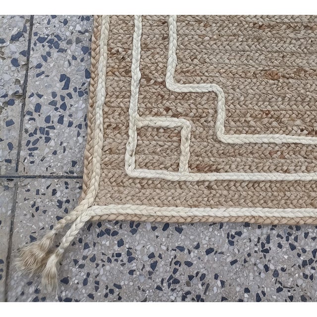 Handwoven Natural Jute Door Mat With Ivory 3d Border For Sale - Image 6 of 9