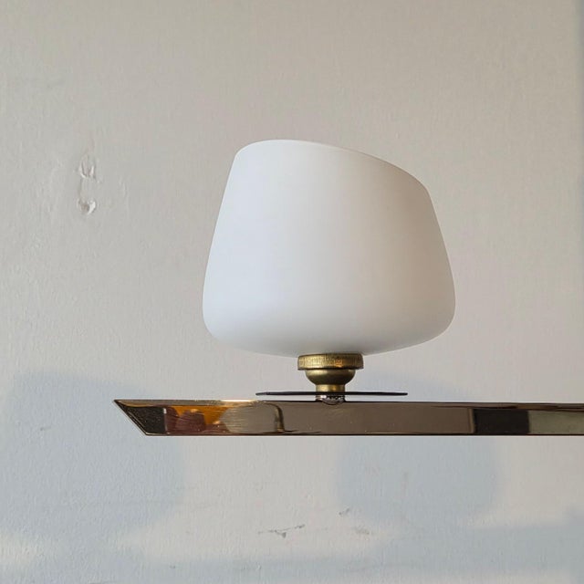 1950s Vintage Pendant Light in Chrome-Plated Steel and Opal Glass from Maison Arlus, 1950s For Sale - Image 5 of 11