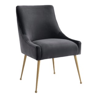 Beatrix Grey Velvet Side Chair with Gold Legs For Sale