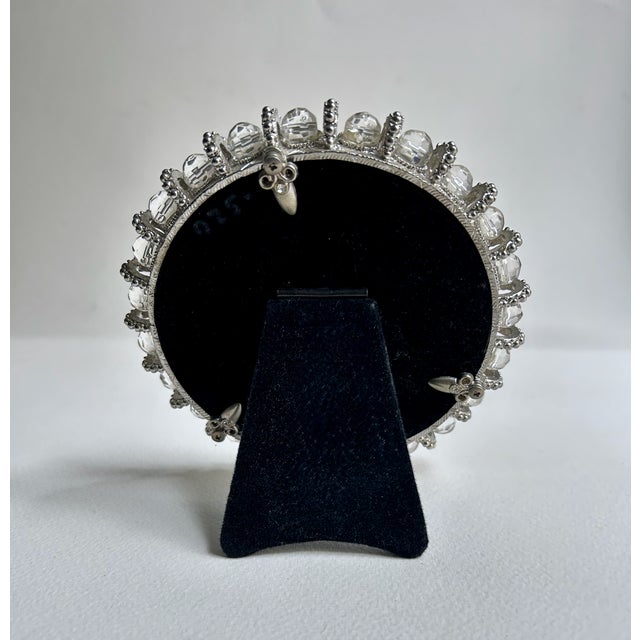 Vintage Wellesley Manor Clear Austrian Crystals Round Picture Frame For Sale - Image 9 of 14