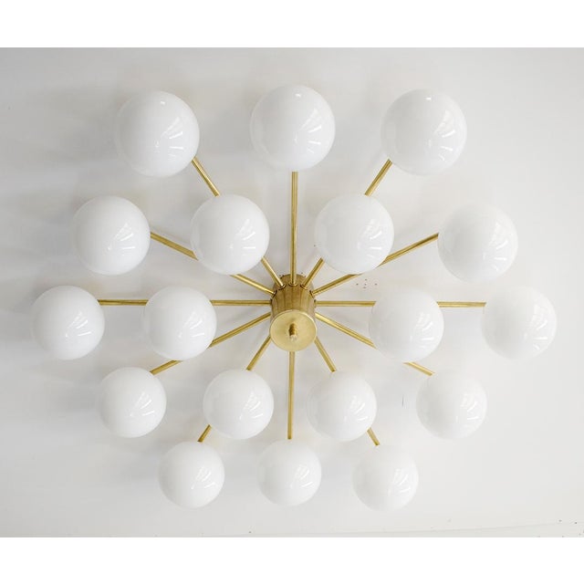 Not Yet Made - Made To Order 21st Century Natural Brass Glossy White Murano Globes Flush Mount by Fabio LTD For Sale - Image 5 of 10
