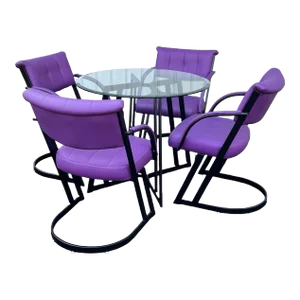 1980s Milo Baughman Style Purple Cantilever Dining Bistro Set - Set of 5