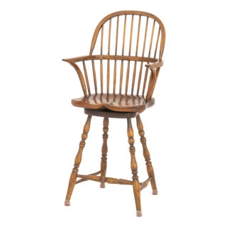 Windsor Style Oak Swivel Seat Bar Stool For Sale