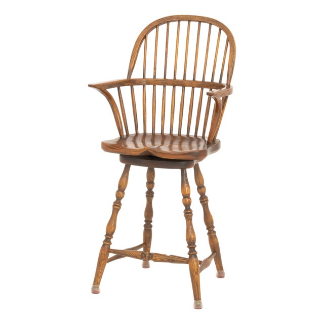 Windsor Style Oak Swivel Seat Bar Stool For Sale