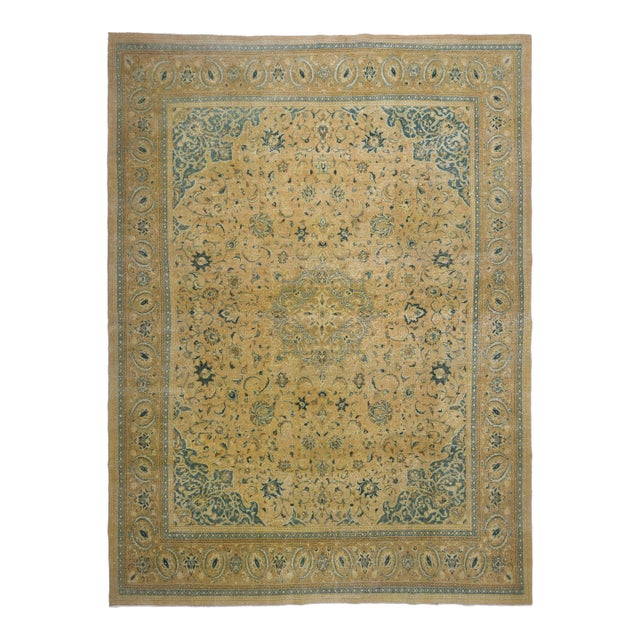 1970s Vintage Persian Handmade Wool Cotton Orange Oversize Area Rug For Sale