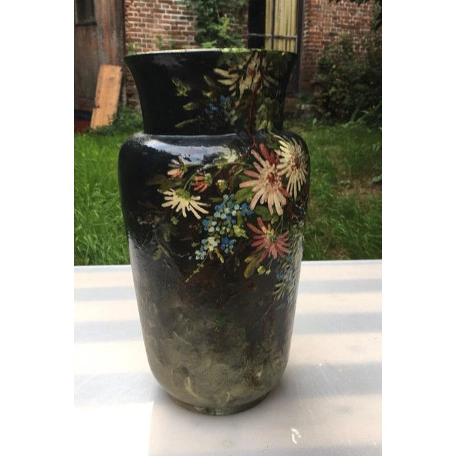 Black Large French Majolica Vase with Flowers Edouard Gilles, circa 1880 For Sale - Image 8 of 12