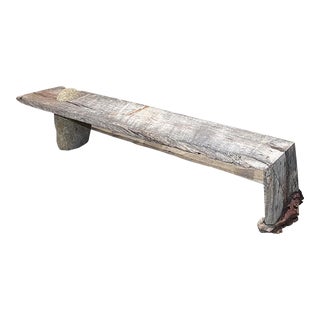 Limited-Edition Rustic Modern Live Edge Wood Rock Bench Pablo Romo Mexico For Sale