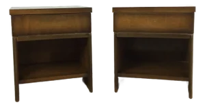 Pair of Mid Century Modern Nightstands With One Drawer and Sled Legs