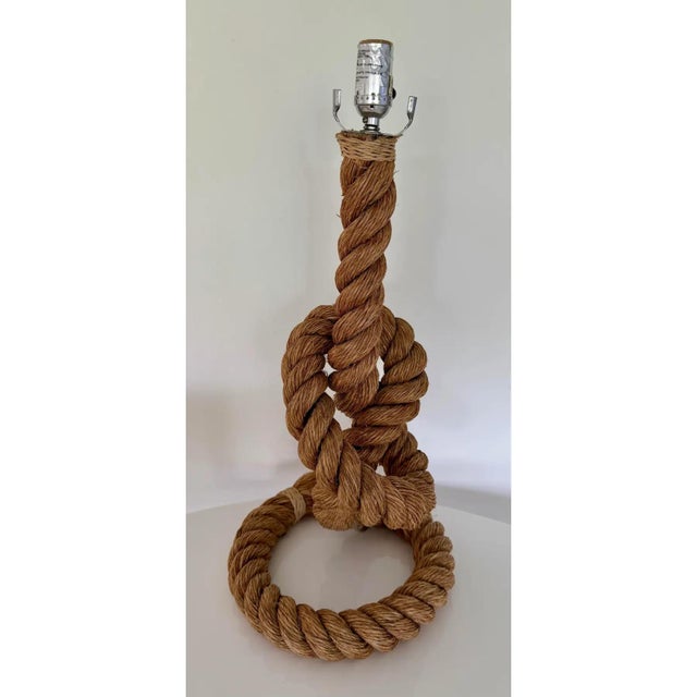 Very sturdy and thick French rope work table lamp in the style of Audoux-Minet with lamp shade Measurements Base to top of...