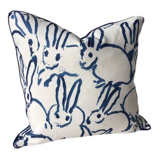 Hunt Slonem "Bunny Hutch" in Navy & White Lumbar Pillow 12" x 24" - Single For Sale