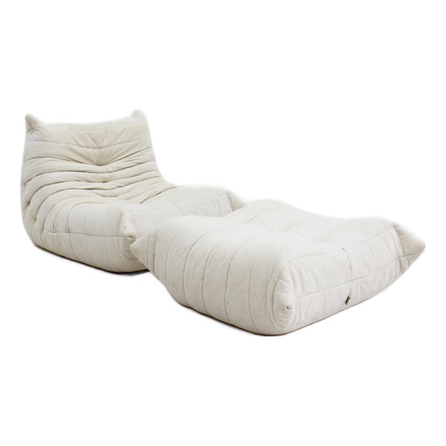 Set of Vintage Togo Chair with Ottoman by Michel Ducaroy for Ligne Roset, 1980s For Sale