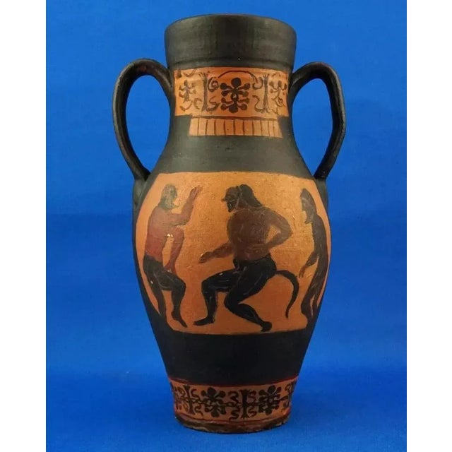 Large Greco-Roman Style Hand-Decorated Ceramic Terracotta 2-Handled Amphora Vase, 1975 For Sale - Image 12 of 18