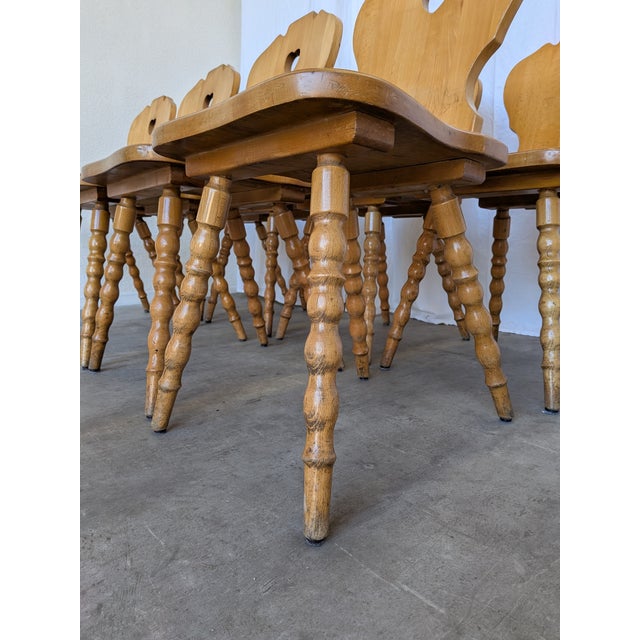 Vintage Tyrolean Farmhouse Heart Cutout Wooden Dining Chairs, 1970s, Set of 8 For Sale - Image 6 of 18