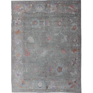 Large Turkish Oushak Reproduction Rug in Light Green Made With Hand Spun Fine Wool For Sale