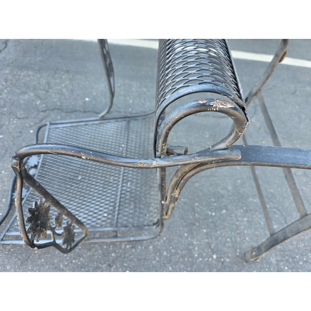 Vintage Russell Woodard Attributed Cantilever High Back Wrought Iron Briarwood Daisy Patio Chair For Sale - Image 10 of 17
