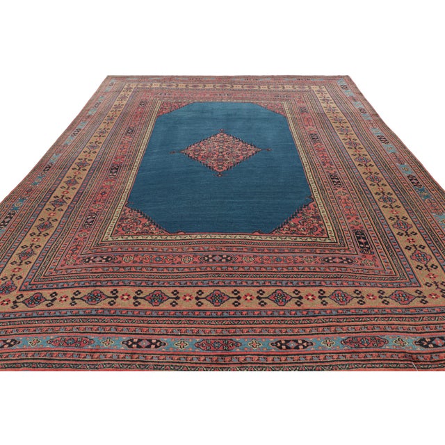 1900 - 1909 Antique Persian Doroksh Rug in Teal Blue With Diamond Medallion - Rug & Kilim For Sale - Image 5 of 9