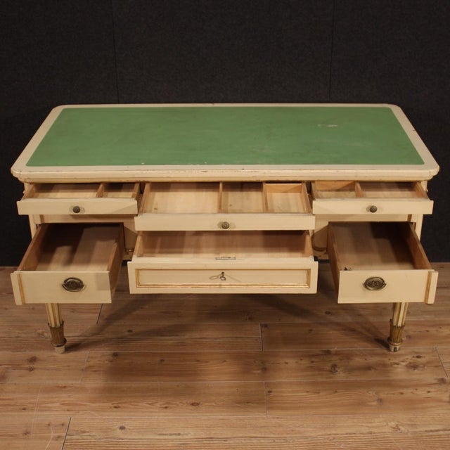 Wood 20th Century Italian Lacquered and Gilded Writing Desk, 1930s For Sale - Image 7 of 13