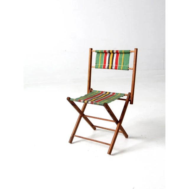 Wood Vintage Kid's Stripe Canvas Folding Chair For Sale - Image 7 of 11
